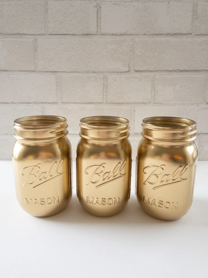 Centro de mesa tarro de masón dorado Foto 2 de 4