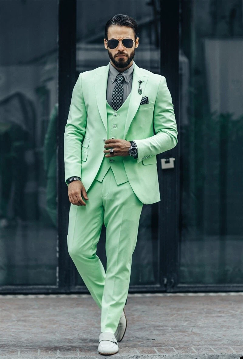 Mint Green Men Suits Fashion Wedding Tuxedo Single Breasted Office Jacket  Pant