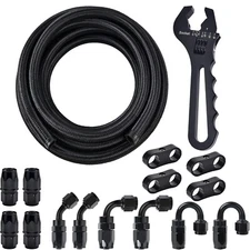  10/20FT 6AN-8AN-10AN Nylon Braided E85 PTFE Fuel Line with 14 Fittings Hose Kit