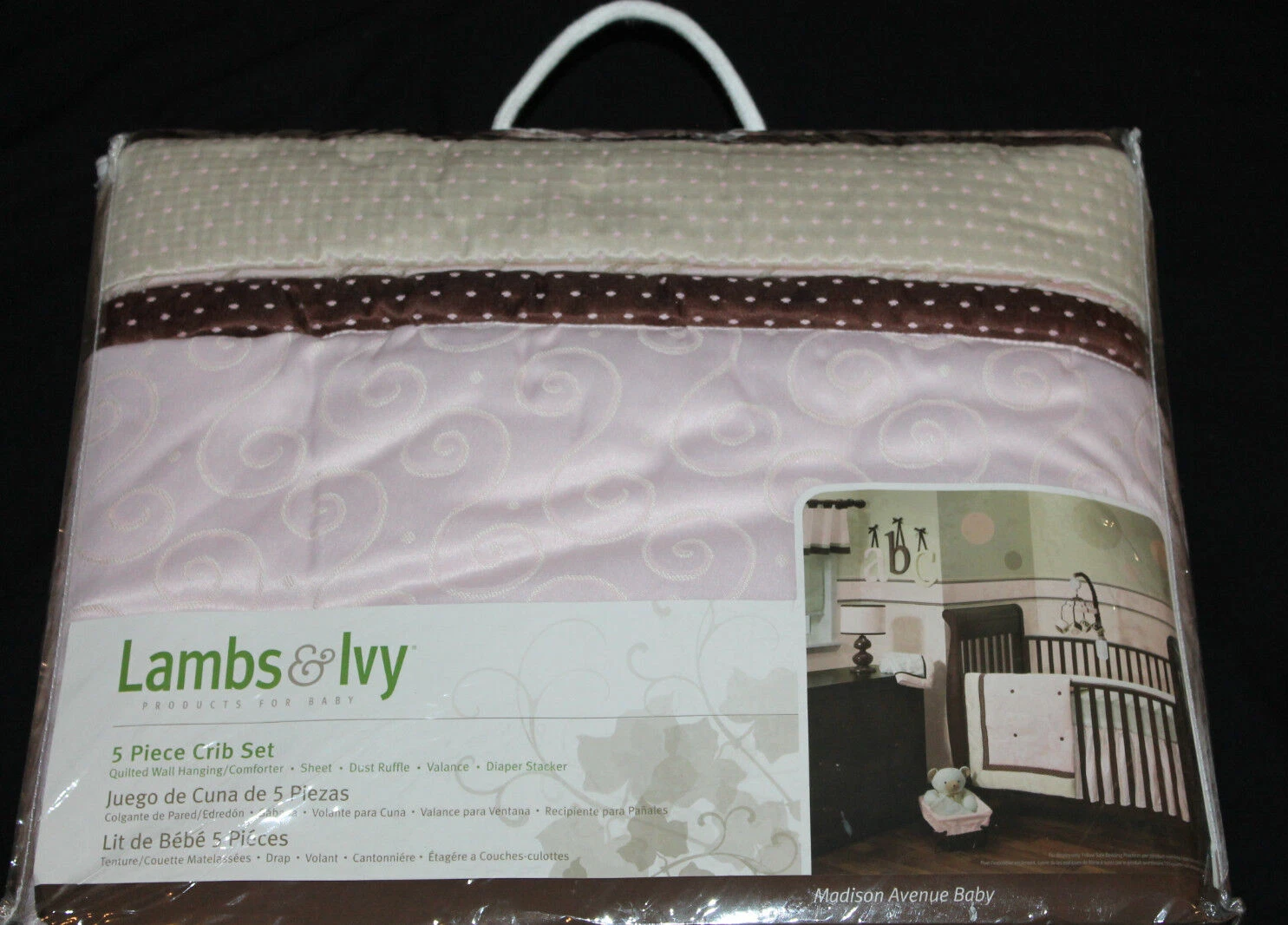 Lambs & Ivy Madison Avenue Baby girls 5 pc crib bedding set pink brown new