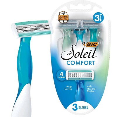 BIC Soleil Comfort 4-Blade Disposable Razors for Women, 3 Piece Razor Set