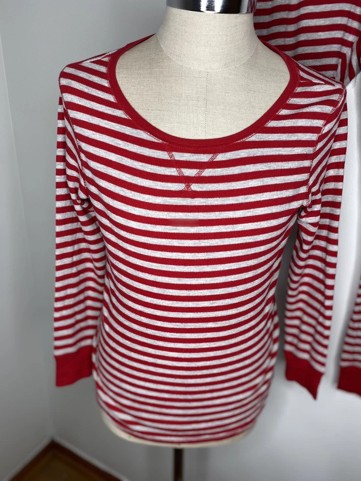Nordstrom PJ 2 Pc Red Grey Striped M Long Underwear Base Layer Pajamas Set - Image 2 of 4