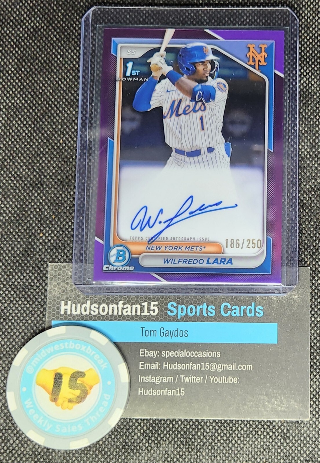 Wilfredo Lara 2024 Bowman Chrome 1st Auto #CPA-WL Purple Refractor 186/250