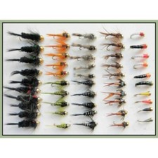 Gold Head Nymph & Buzzer Trout Fishing Flies, 50 in Pack, Mixed Size 10/12 SF5H