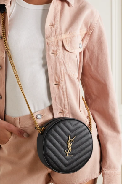 NUOVO** Borsa Saint Laurent Vinile Rotonda Trapuntata Grain de Poudre Tracolla Nera