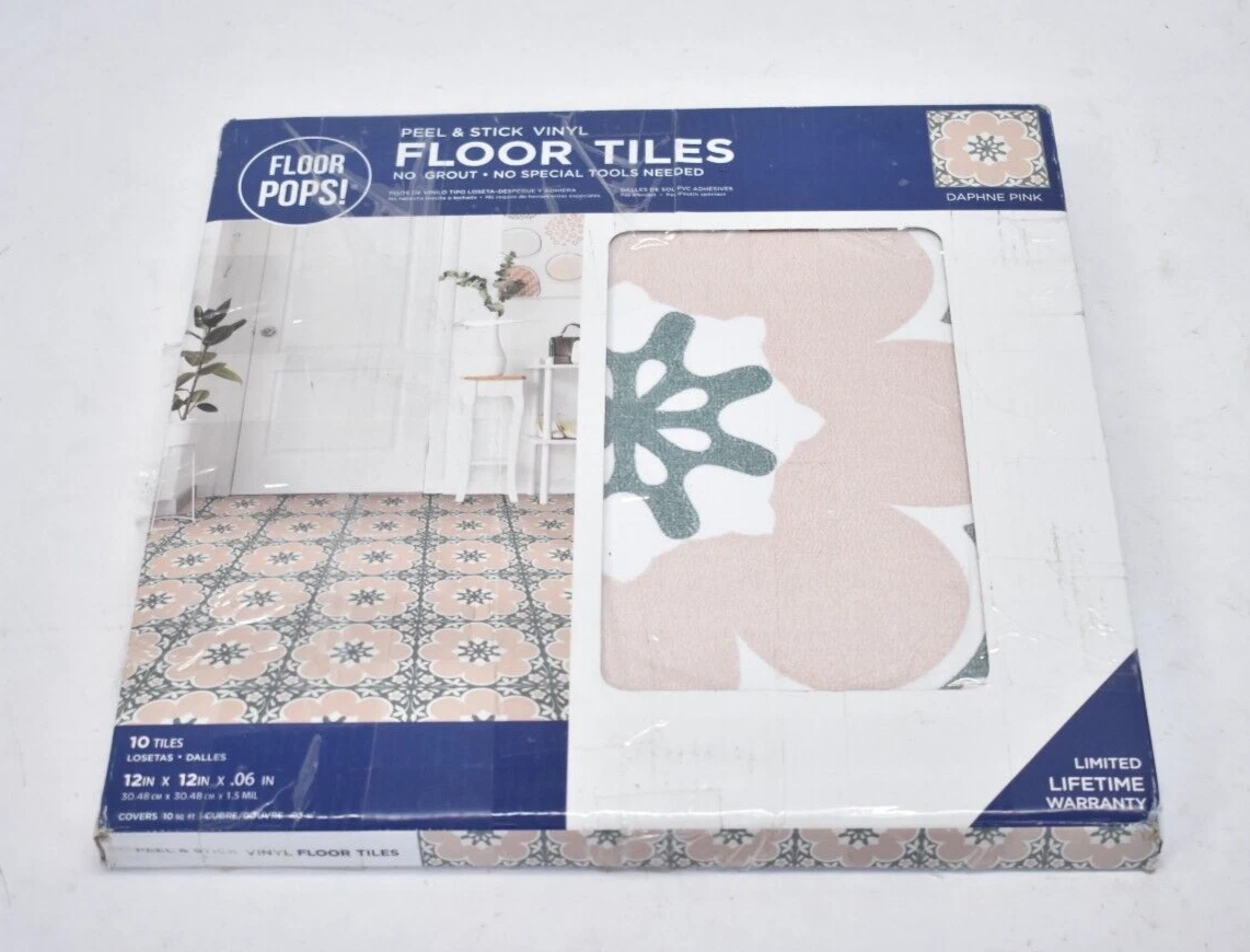 FloorPops Yellow Ezra Peel & Stick Vinyl Floor Tiles – 12x12 Inch, 10 Sq. Ft. Per Pack (10 Tiles) – Retro Floral Medallion Design, Water-Resistant, No Grout