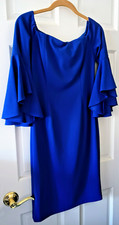 Vince Camuto Sheath Dress Bell Sleeve Midi Length Royal Blue Size 6
