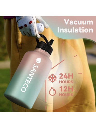 Santeco Borraccia in Acciaio Inox con Cannuccia e 2 Coperchi, 1900ml/64oz Va - Foto 2 di 7
