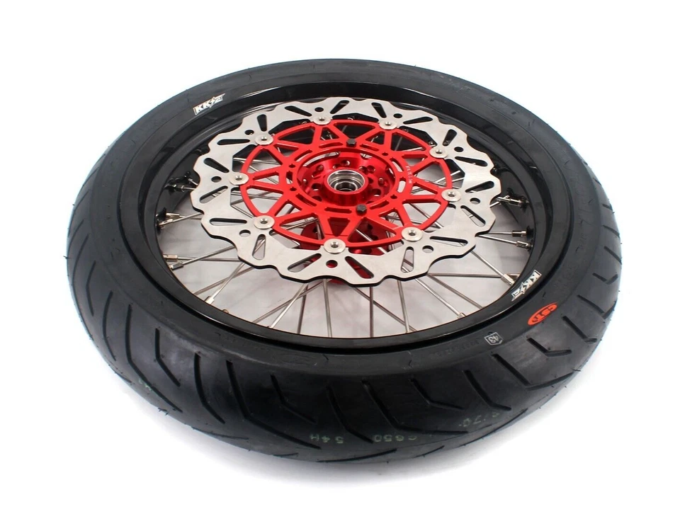 Juego de llantas KKE 3.5/4.25" neumáticos Supermoto aptos para Honda XR650L 1993-2024 buje rojo Foto 4 de 4