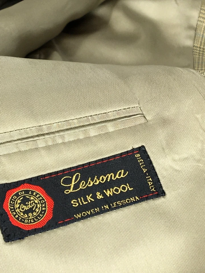 42R* Lessona Italy Nordstrom Mens 3 Button Silk Wool Blazer Sport Coat Sand Blue - Image 3 of 4