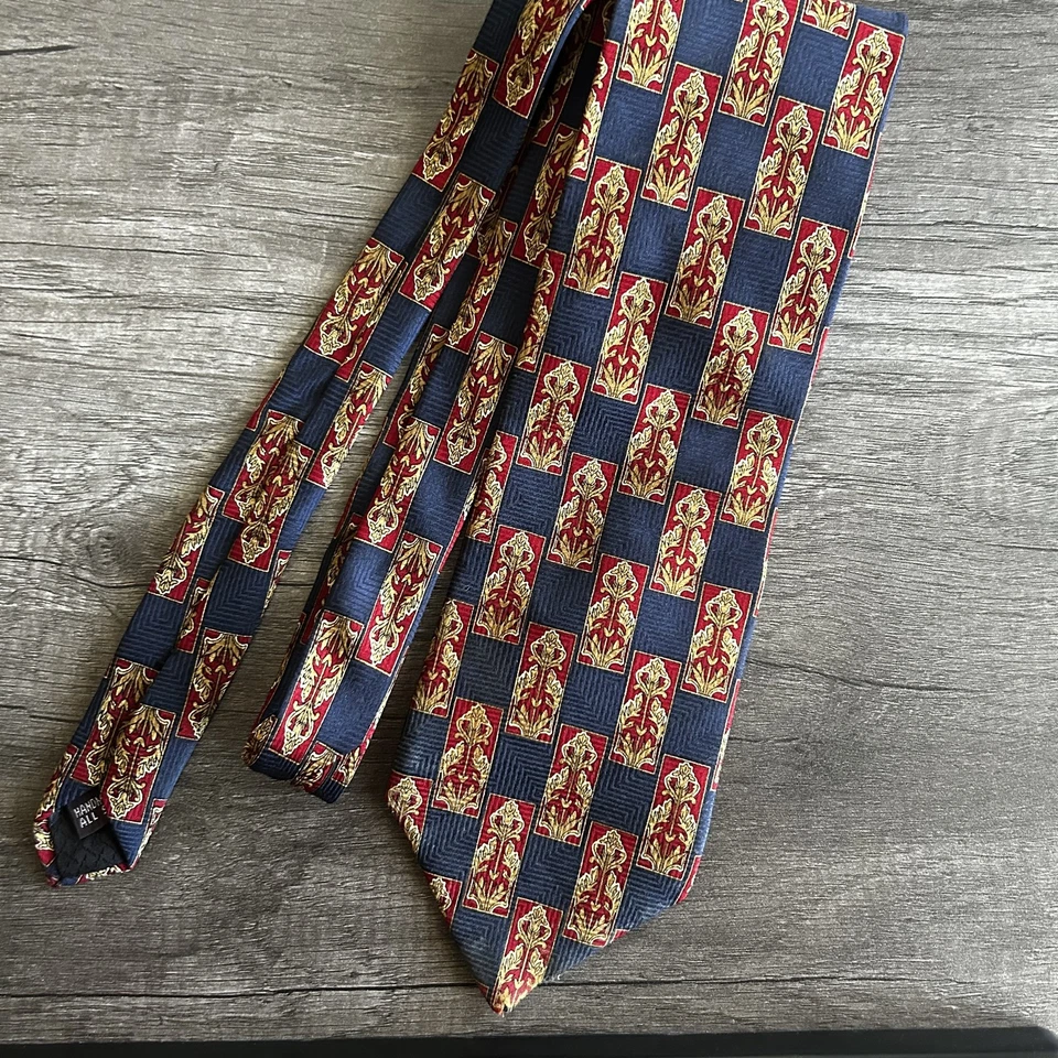 Corbata Enzo Felini Para Hombres Seda Patrón Geométrico Hecha a Mano Formal Clásica Azul Rojo Dorado Foto 2 de 4