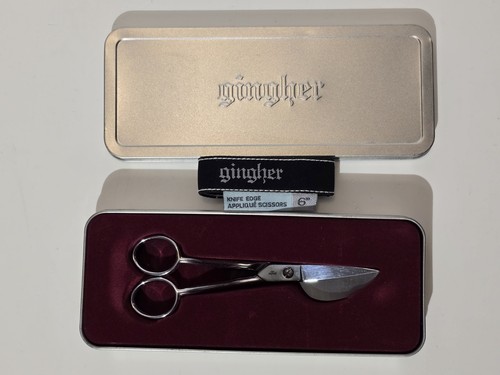 GINGHER 6” APPLIQUE SCISSORS *NIB Tin Case* Duckbill Knife-Edge* FREE SHIPPING* - Picture 1 of 3