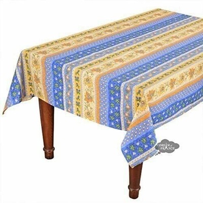 58x84'' Rectangular Monaco Blue Cotton Coated Provence Tablecloth by Le C...