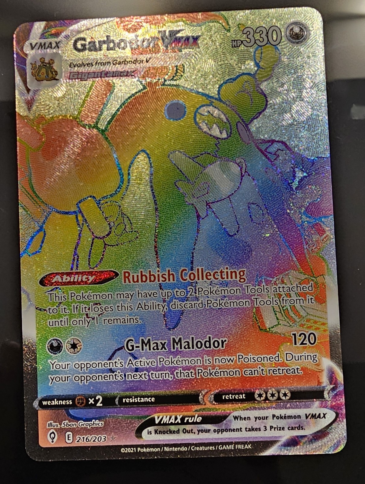 Garbodor VMAX (Secret) - #216/203 SWSH07: Evolving Skies Holo NM