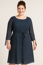 Lauren Conrad Navy Blue Chiffon Dress  Belted Size 3XL Chic Office Sunday Best