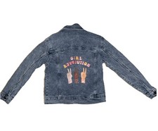 Barbie Girls M 7/8 Denim Jean Jacket Girl Revolution Logo On Back Embroidered
