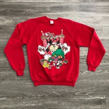 Vintage Red Warner Bros. Looney Tunes Taz Santa Christmas Sweatshirt Sz. M-L