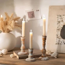 Wooden Candlestick Holders Rustic: 3.7/5.8/7.8 H - 3Pcs, Rustic White 