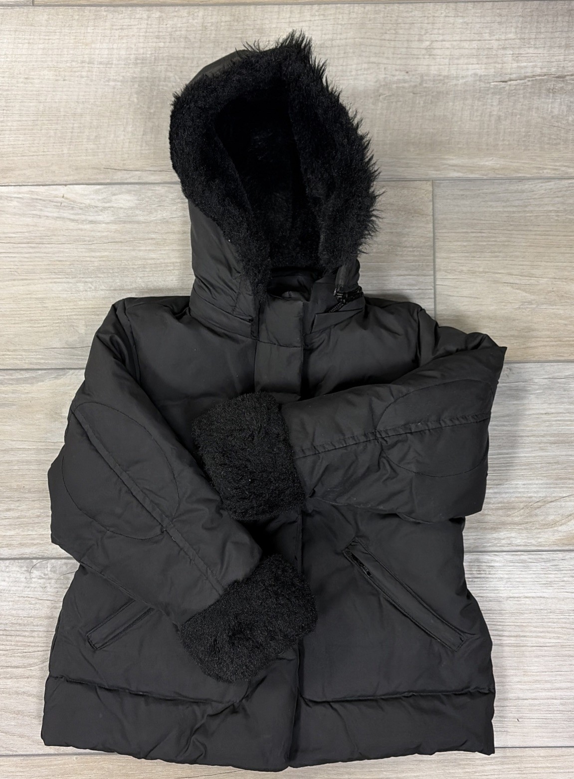 Girls 4T Sonia Rykiel Black Faux Fur Hooded Down Coat  Toddler Size 4