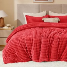 Fleece Comforter Set -Super Soft Warm Fluffy Bedding, Luxury Fuzzy Queen Red