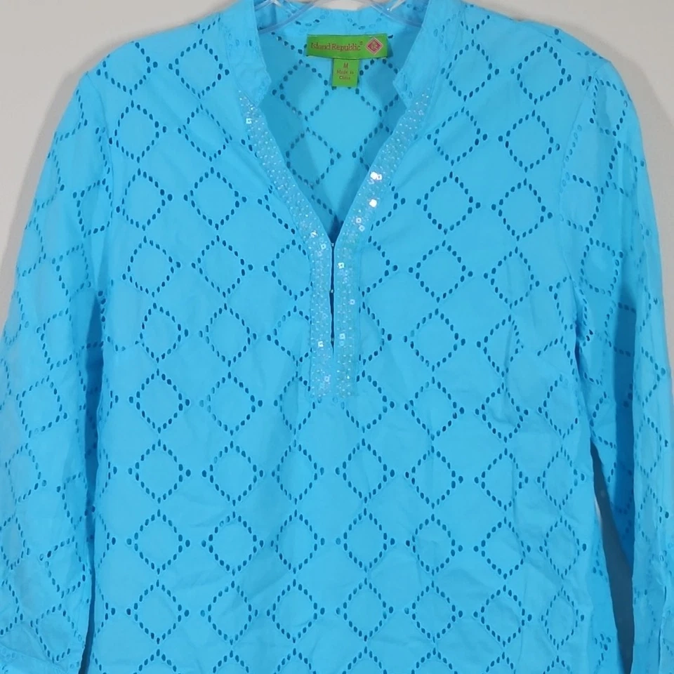 Túnica Island Republic azul claro talla mediana ropa de playa resort Foto 2 de 4