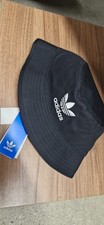 Image of Adidas Originals Trefoil Unisex Bucket Hat , Black With White Adidas Logo.