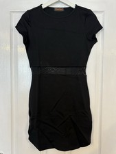 Ladies Black Mesh Panel Bodycon Dress Medium