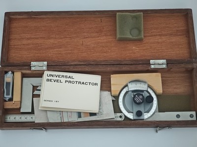 Mitutoyo Universal Bevel Protractor Set 187-907 Japan Winkelmesser im Holzbox