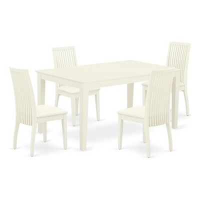 East West Furniture Dinette Table and 4 Linen Fabric Dining Chair - Linen White