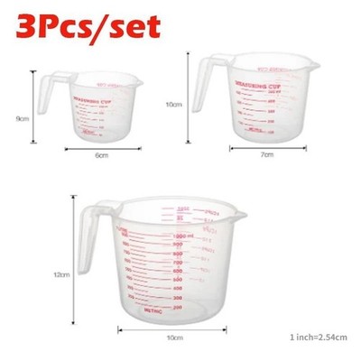 250/500/1000ml 3er Set Messbecher Kanne Klar Backen Küche Set Mehl Wasser
