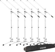 On-Stage Stands MS7801W Tripod Microphone Stand Bundle 6 Stands + 1 Bag, White