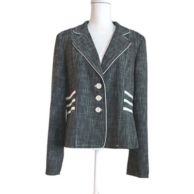Vintage Donna Toran Jacket Womens 16 Navy White Tweed Casual Career 80s 90s
