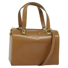 Salvatore Ferragamo Gancini Hand Bag Leather 2way Brown Gold Auth 139653