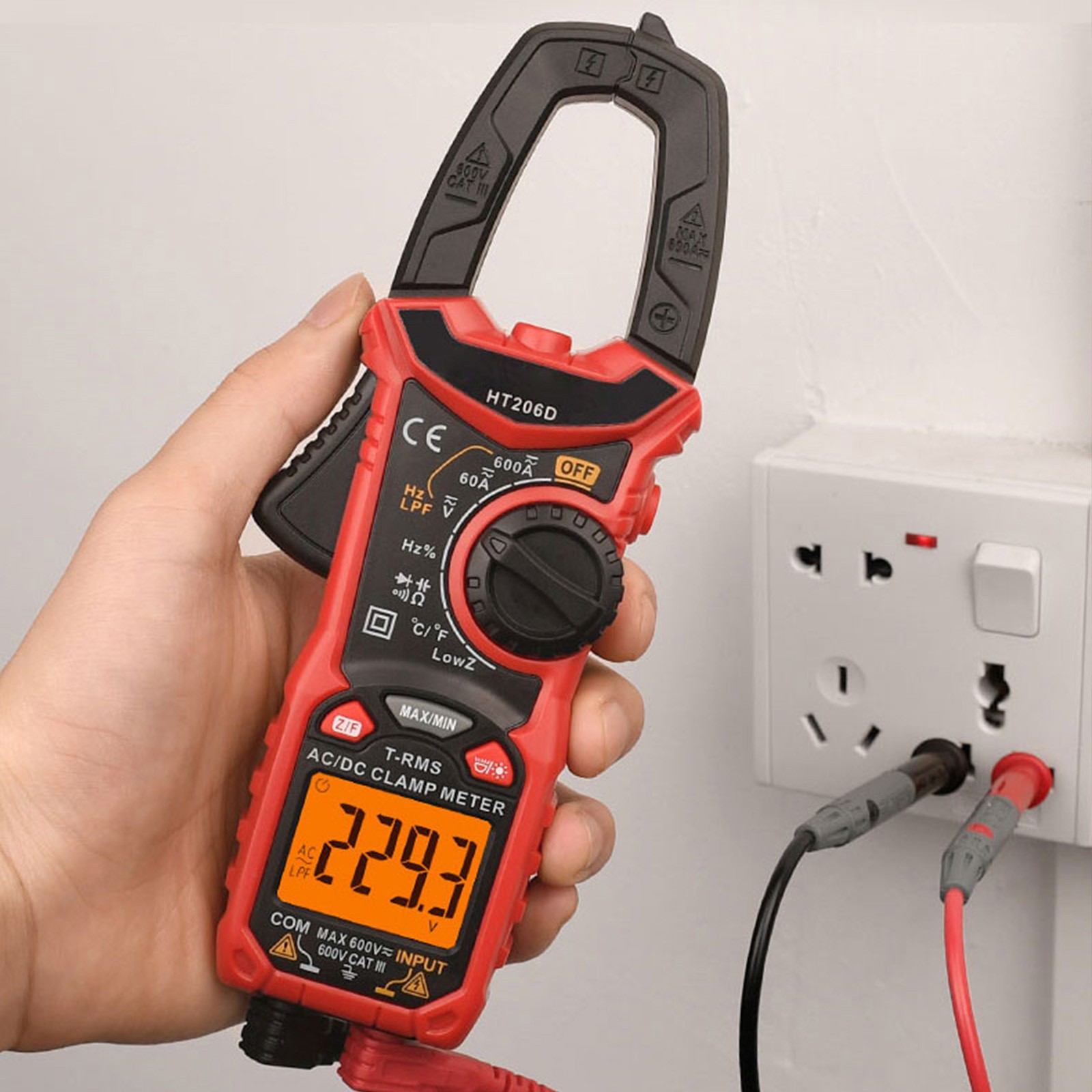 HT206B Digital Clamp Meter Voltmeter Amp Ohmmeter Tester AC/DC LCD MultimeterCl