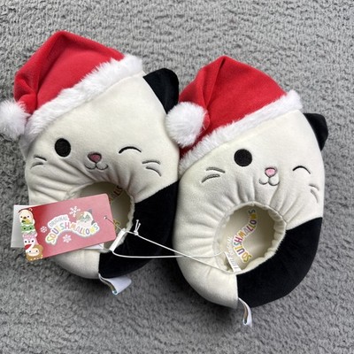 Squishmallows Shoe Kids Size 13/1 White Santa Hat Cat Slippers Holiday Christmas