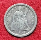 1851 Silver Seated Liberty 10c Ten Cents VF Detail