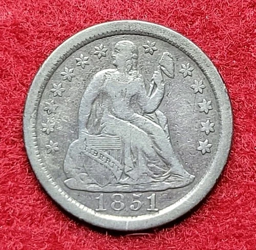 1851 Silver Seated Liberty 10c Ten Cents VF Detail