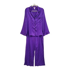 Victorias Secret Satin Pajamas Womens L Silky Soft Long PJs Shirt Pants Purple