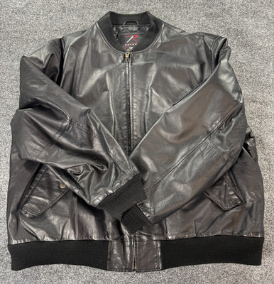 Rothco MA-1 Flight Men's Bomber Jacket XL Black Leather Full Zip Long Sleeve