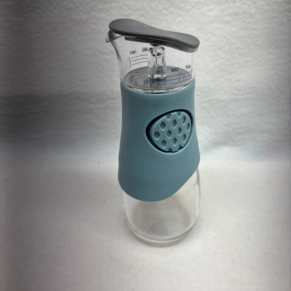 Pampered Chef Measuring Oil Dispenser Teal Embossed Grip Glass Max 15ml - Image 2 of 4