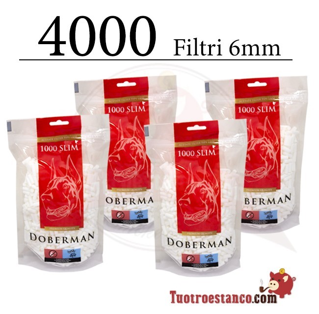 4 x Sacchetto DOBERMAN filtri Slim 6 mm di 1000 filtri - TOTALE 4000 FILTRI