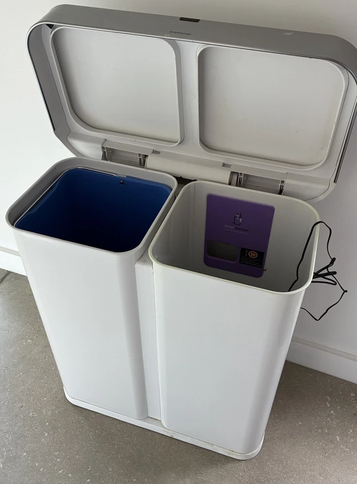 Bote de basura con sensor de movimiento simplehuman funcionamiento sin contacto 58L doble blanco Foto 3 de 4