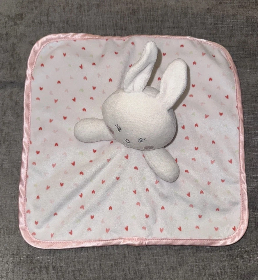 Cobertor de segurança George Bunny Rabbit pelúcia rosa cetim guarnição corações bebê Lovey - Imagem 3 de 4