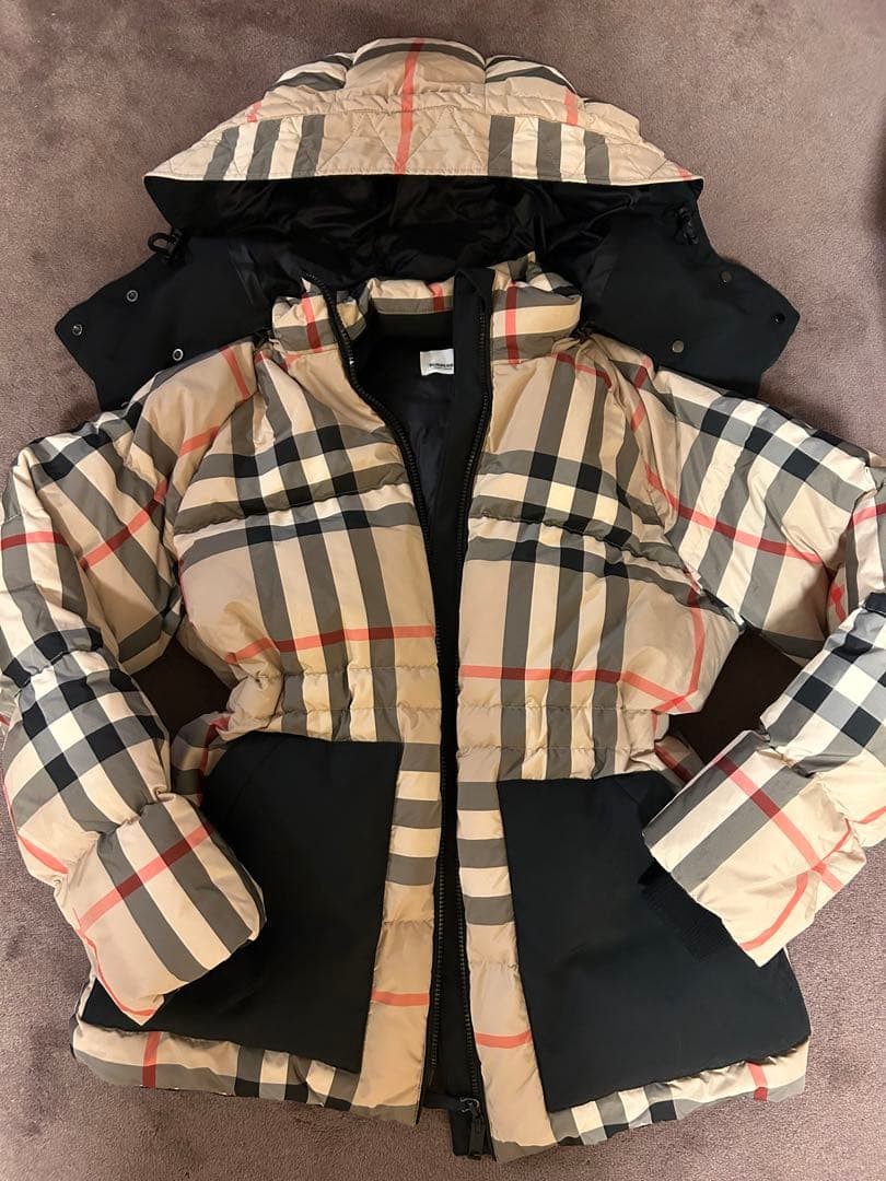 BURBERRY Check Pattern Down Jacket, Black, Women'… - image 1