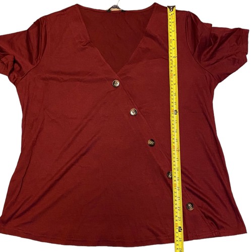 Bloomchic Maroon Red V Neck Button Detail Shirt Size 10 - Picture 3 of 4
