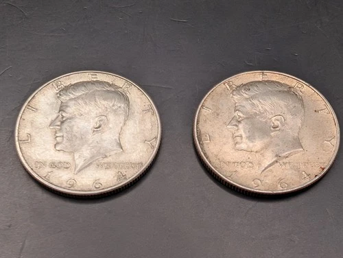 🔥 LOT X 2 1964 KENNEDY SILVER HALF DOLLARS 90% SILVER COIN ABOUT UNCIRCULATED