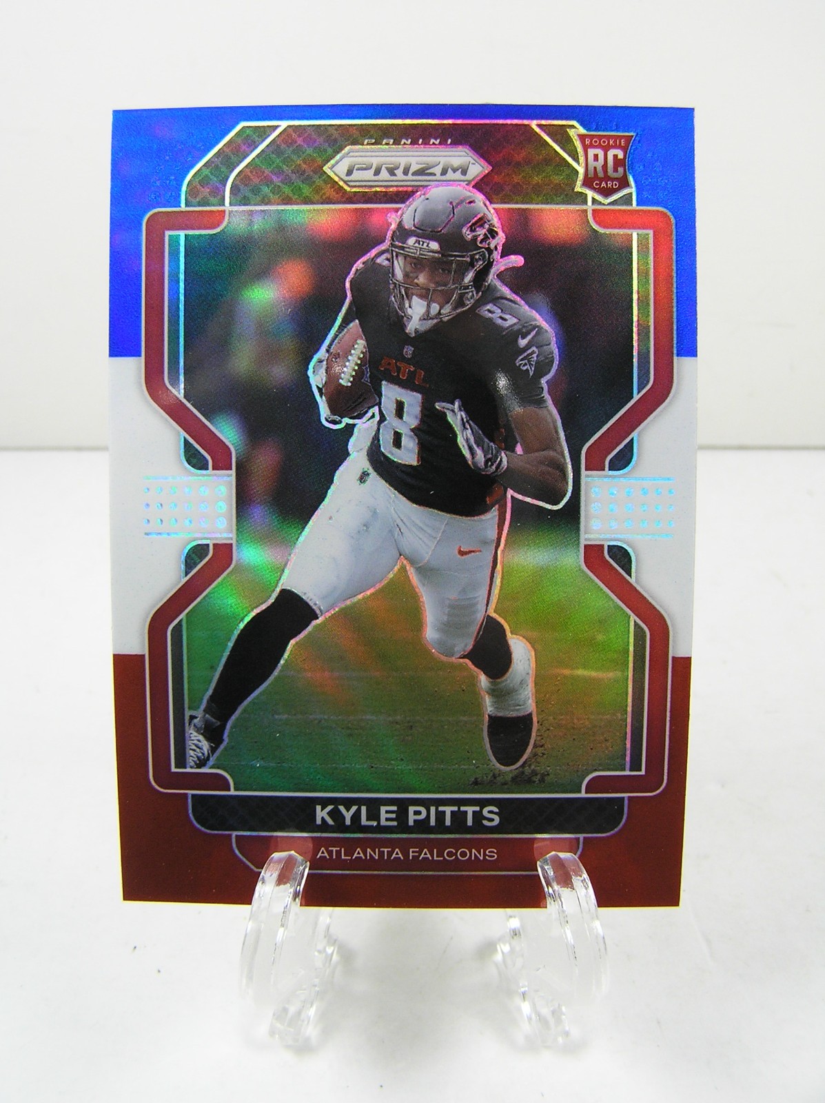 Panini Prizm 2021 NFL Football Card #341 Kyle Pitts RC Red White Blue Parallel