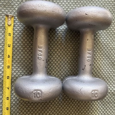 Vintage BFCO Bun Head Round Globe Dumbells 10 lb Iron Antique 20 lbs Dumbbells