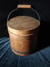 Vintage Firkin Wood Bucket Lid & Handle Metal Band