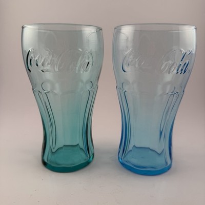 Vintage Coca Cola Glass 12oz Green & Blue McDonald's Set of 2
